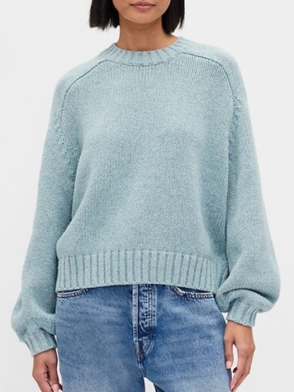 GAP Relaxed Cotton Blend Crewneck Cozy Sweater Long Sleeve Blue NEW